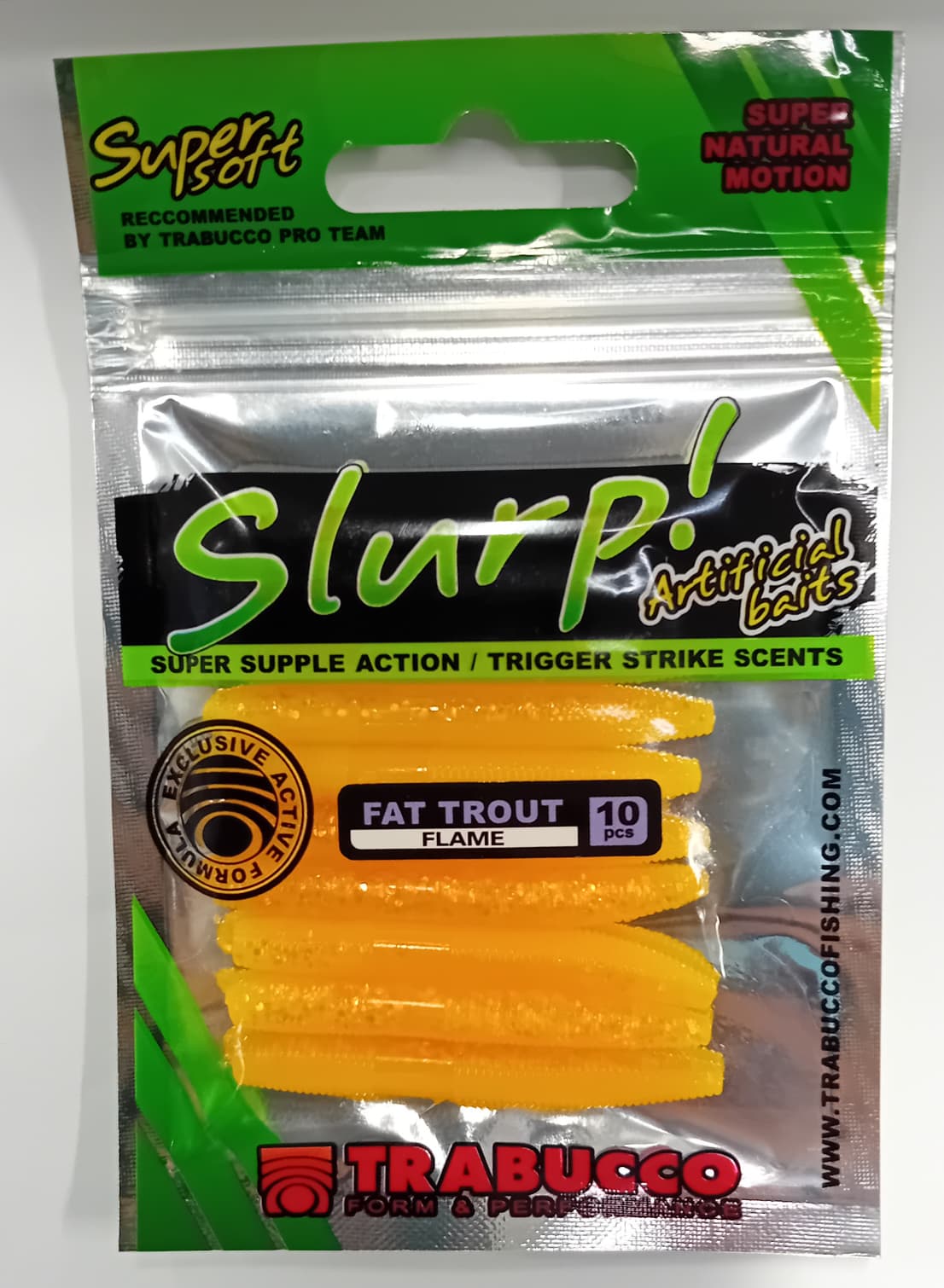 SLURP BAIT FAT TROUT WORM FLAME 10pcs