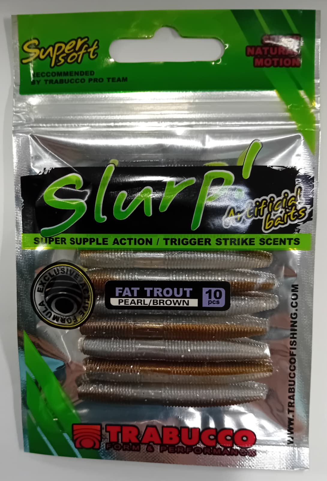 SLURP BAIT FAT TROUT WORM PEARL/BROWN 10pcs